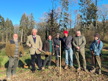 A group of people planting a tree