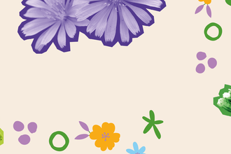 Collage featuring children looking at book, flowers and beetle on a branch