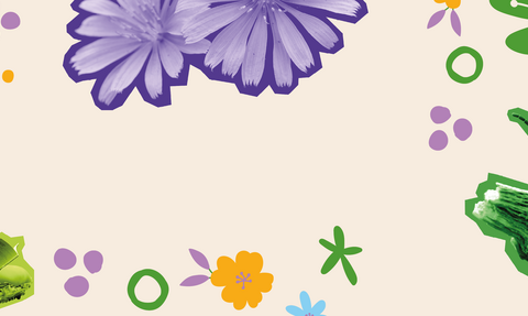 Collage featuring children looking at book, flowers and beetle on a branch