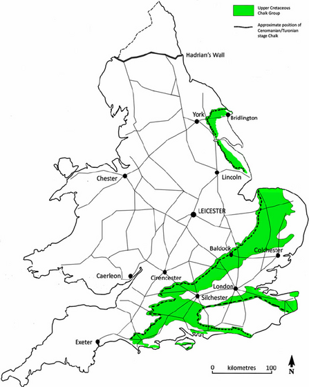 Map of upper cretaceous chalk in the UK