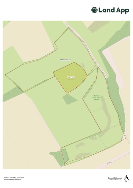 Map showing location of Poor Patch land adjacent to Middleton Down reserve