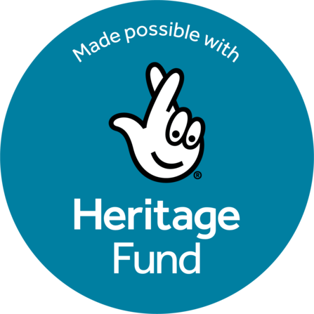 Made possible with Heritage Fund, inside teal circle with Heritage Fund logo