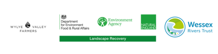 Logos L-R: Wylye Valley Farmers, DEFRA Landscape Recovery, Wessex Rivers Trust