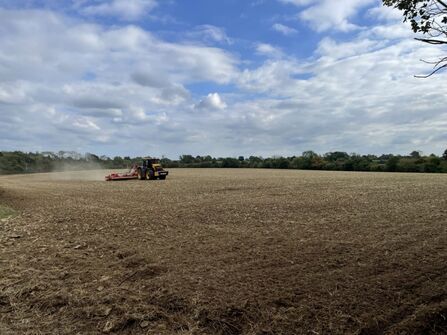 Martin from C P Awdry preparing the soil for seeding at Quarry Field (Chelsie Fuge, WWT)